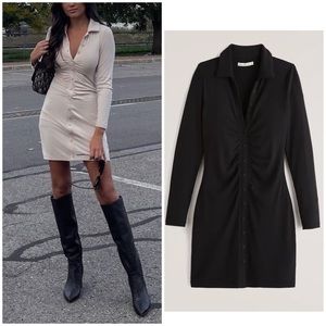 Ruched Knit Shirt Dress